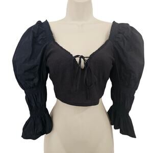 URBAN OUTFITTERS Rozi Cropped Blouse in Black Size M